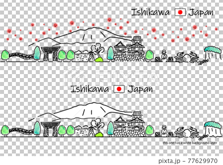 Ishikawa cityscape and simple line drawing set of new coronavirus 77629970