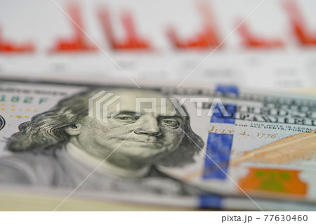 US dollar and euro banknotes money on chart graph spreadsheet paper. Financial development, Banking Account, Statistics, Investment Analytic research data economy, trading, office reporting Business c 77630460