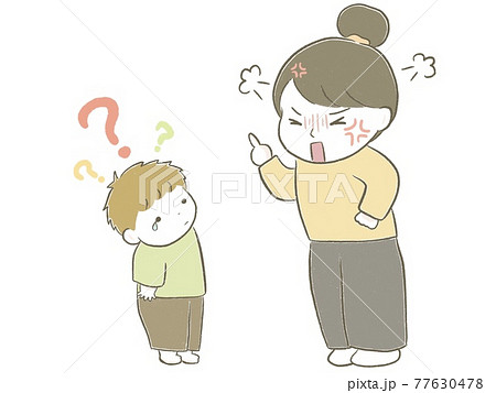 イライラしてヒステリックに子供を叱るママと男の子のイラスト素材 [77630478] - PIXTA