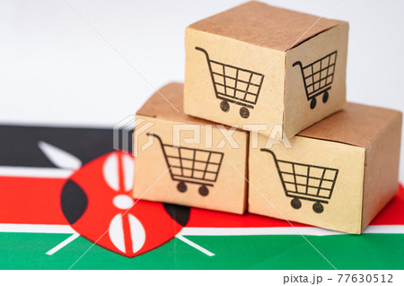 Box with shopping cart logo and Kenya flag Box with shopping cart logo and Kenya flag 77630512