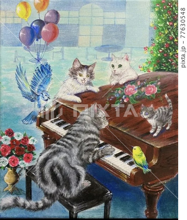 ピアノと猫たち アクリル画のイラスト素材 [77630548] - PIXTA