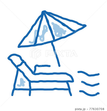 Deck Chair With Umbrella doodle icon hand drawn illustration 77630708