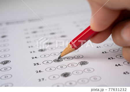 Answer sheets with Pencil drawing fill to select choice, education concept 77631232