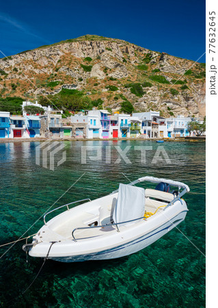 Greek fishing boat in the aegean sea, Greece. Greek fishing boat in the aegean sea, Greece. 77632645