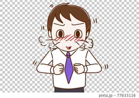 顔を真っ赤にして大興奮で鼻息が荒い男性のイラスト素材