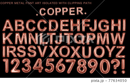 Copper font, A-Z Copper metal type luxury style text alphabet isolated on black with clipping path 77634050
