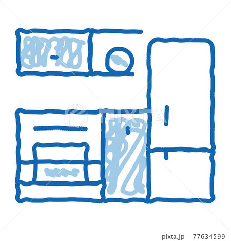 Kitchen with Fridge doodle icon hand drawn illustration 77634599