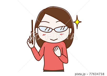 先生風の眼鏡をかけてキリっとして指示棒を持つ女性 先生風の眼鏡をかけてキリっとして指示棒を持つ女性 77634738