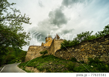Ananuri castle in Georgian mountains 77635581
