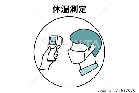 男性版非接触型体温計で体温を測定するアイコン 77637070
