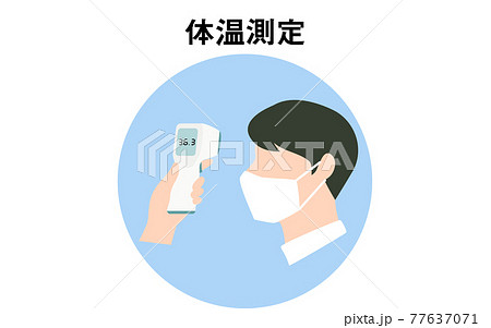 男性版非接触型体温計で体温を測定するアイコン 77637071