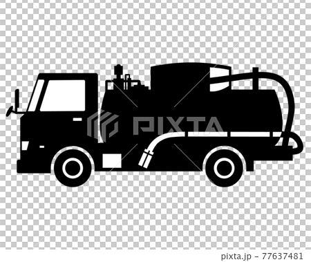 トラック バキュームカー 白黒シルエットのイラスト素材