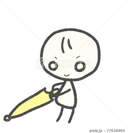 絵本風で可愛い傘をさす仕草の棒人間のイラスト素材