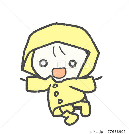 絵本風で可愛いカッパ姿の棒人間のイラスト素材