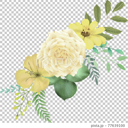 黄色い花と葉っぱの繊細な装飾 ベクター素材のイラスト素材