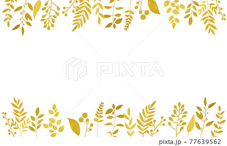 ゴールドのリーフ 植物を並べた飾り枠 ベクター素材のイラスト素材