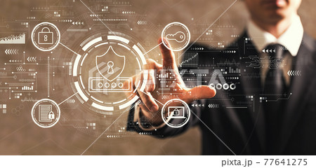 Cyber security theme with businessman 77641275