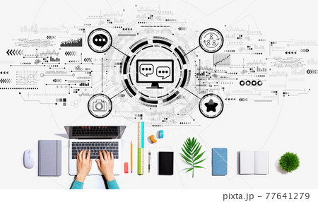 Social media theme with person using a laptop Social media theme with person using a laptop 77641279
