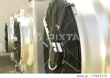 Stainless steel air conditioning exterior fans close up 77641572