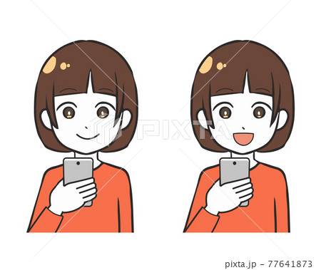 スマホを持つ 女の子のイラスト素材