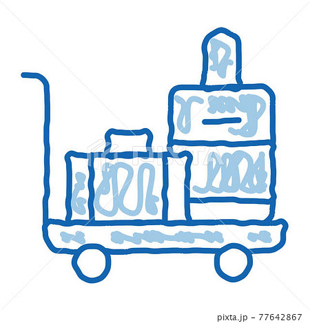 Baggage Cart With Valise doodle icon hand drawn illustration Baggage Cart With Valise doodle icon hand drawn illustration 77642867