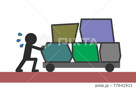 荷物を台車で運ぶ人物 77642915
