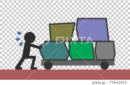 荷物を台車で運ぶ人物 77642915