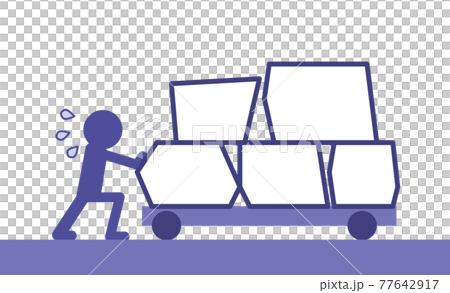 荷物を台車で運ぶ人物 77642917