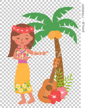Hula girl, ukulele and palm tree 77646897