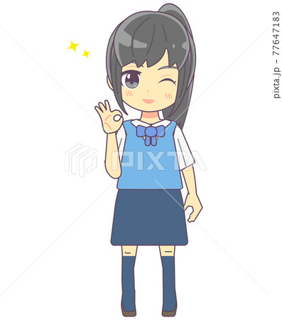 ウインクをしている笑顔のol風の女性のイラスト素材のイラスト素材