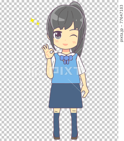 ウインクをしている笑顔のol風の女性のイラスト素材のイラスト素材