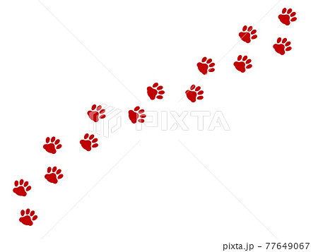 肉球 猫の足跡赤のシルエットイラスト横断02のイラスト素材