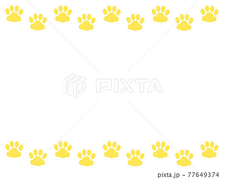 肉球 猫の足跡黄色のシルエットイラストフレームのイラスト素材