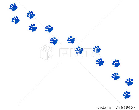 肉球 猫の足跡青のシルエットイラスト横断のイラスト素材