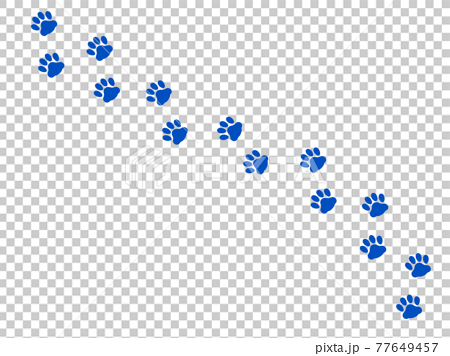 肉球 猫の足跡青のシルエットイラスト横断のイラスト素材