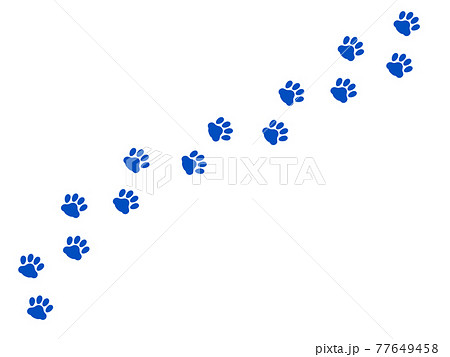 肉球 猫の足跡青のシルエットイラスト横断02のイラスト素材