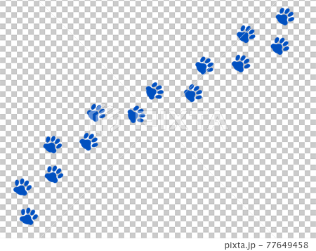 肉球 猫の足跡青のシルエットイラスト横断02 肉球 猫の足跡青のシルエットイラスト横断02 77649458