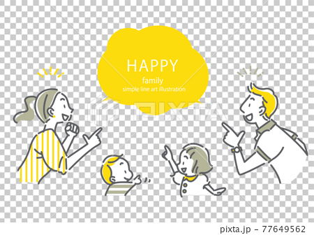 注目する家族のシンプルでお洒落な線画イラスト　フレーム風 77649562