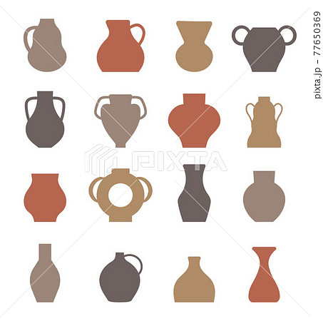 Jug boho set vector. Vase, vessel, amphora elements in bohemian style. Jug boho set vector. Vase, vessel, amphora elements in bohemian style. 77650369