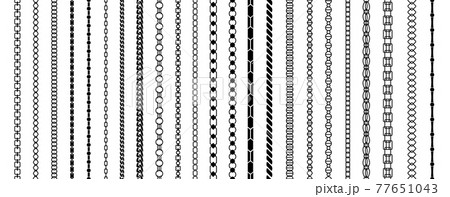 Chain. Black silhouettes of necklaces. Seamless jewelry mockup. Abstract classic link connection, bijouterie accessory types set. Decorative strength border elements. Vector ornament 77651043