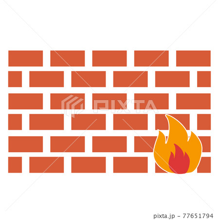 firewall icon on white background. fireplace sign. brick wall on fire flame burning. flat style.  77651794