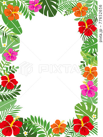 ハイビスカスとトロピカルな夏の背景フレーム 縦のイラスト素材