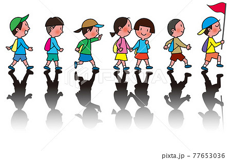 Children Hiking In Groups Stock Illustration