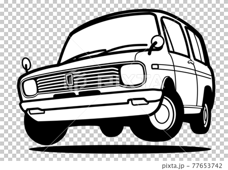 レトロな軽自動車 ジャンプ 塗り絵風 自動車イラストのイラスト素材