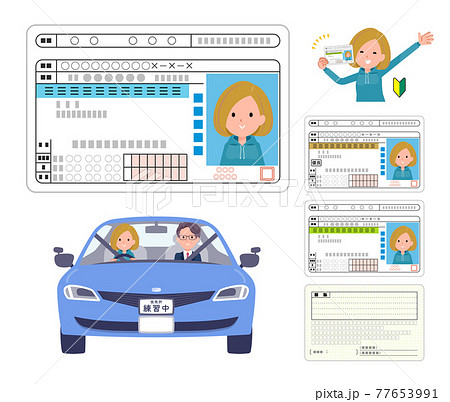 運転免許証を取得するパーカーを着た女性のセット 77653991