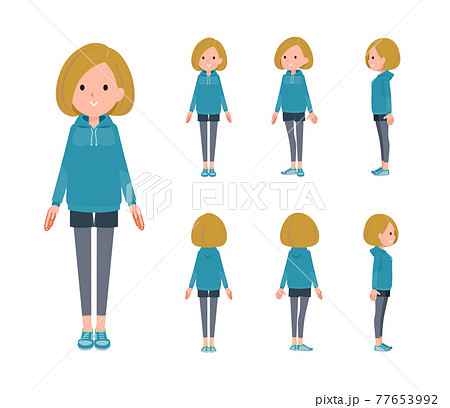 立っているパーカーを着た女性のセットのイラスト素材