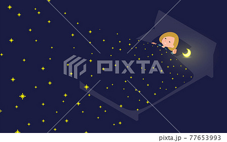 星空の中で寝ているパーカーを着た女性のセット 77653993