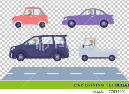 車を運転するパーカーを着た女性のセット 77654001