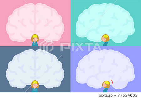 脳の形のフレームとパーカーを着た女性のセット 77654005