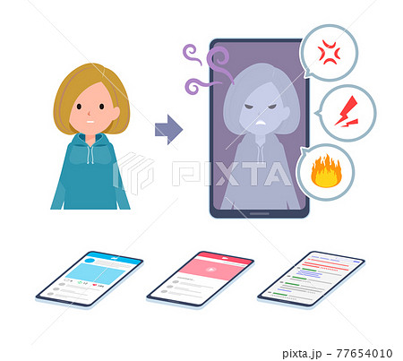 インターネットで人格が変わってしまうパーカーを着た女性のセット インターネットで人格が変わってしまうパーカーを着た女性のセット 77654010